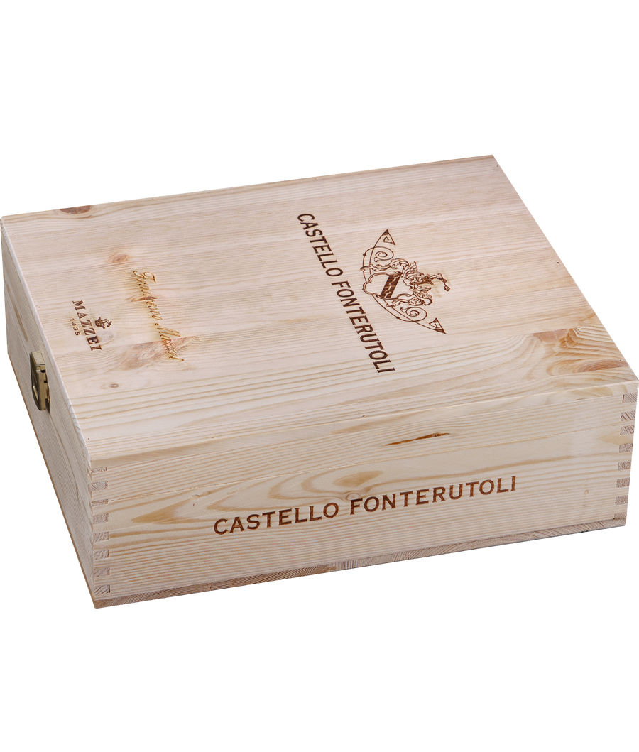 Cassa di Legno Castello Fonterutoli con 3 Bottiglie - Personalizzabile